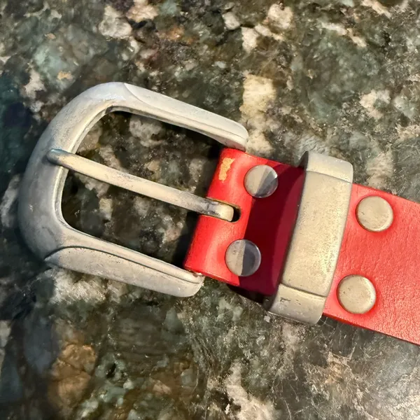 Vintage 90s Womens Silver Concho Southwestern Animals Red‎ Leather Belt 37” M - Image 15