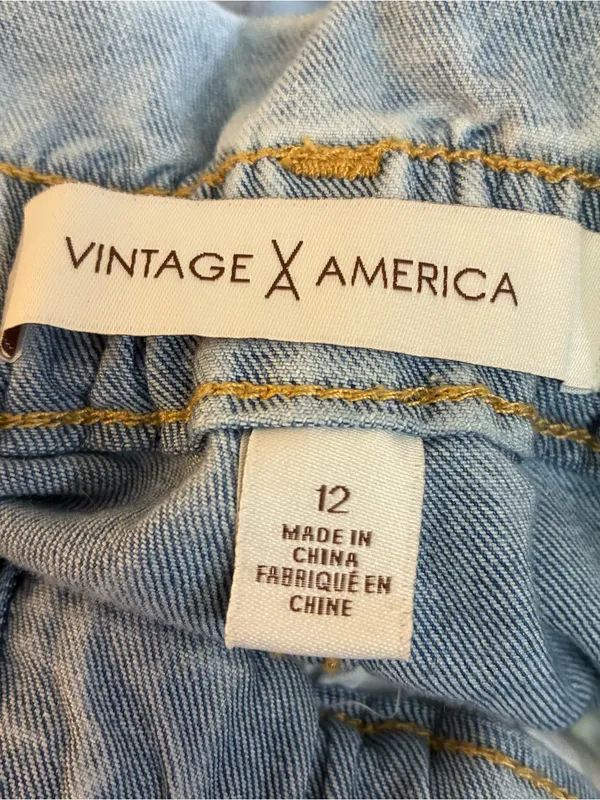 Vintage America Paperbag Waist Jeans High Rise Tapered Stretch Light Wash 12 - Image 5