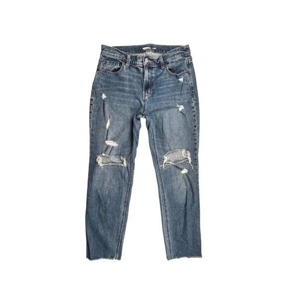 Old Navy Boyfriend Mid-Rise Distressed Jeans Women's Size 2 Raw Hem - Image 2
