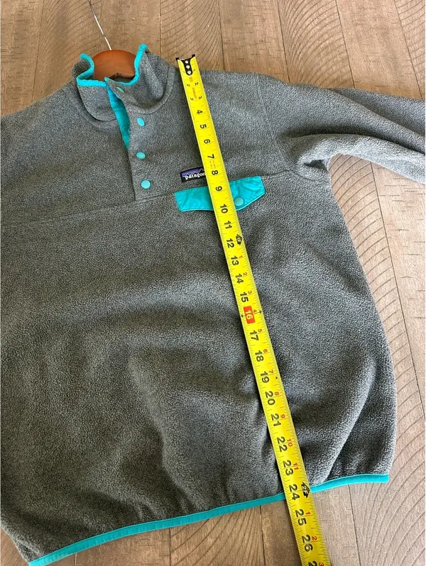 Patagonia Synchilla Snap-T Pullover Sweatshirt in Gray w/ Teal Women’s Small - Image 10
