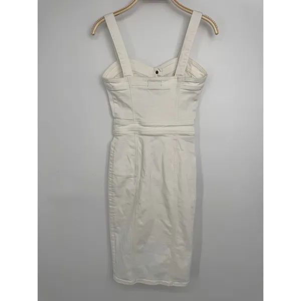 Ramy Brook Denim‎ Midi Dress 25/0 Ivory Button Front Sleeveless Utility Bodycon - Image 8