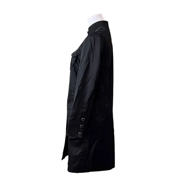 Dana Buchman‎ Black Trench Coat Zebra Lining Mandarin Collar sz XS Weathergear - Image 2