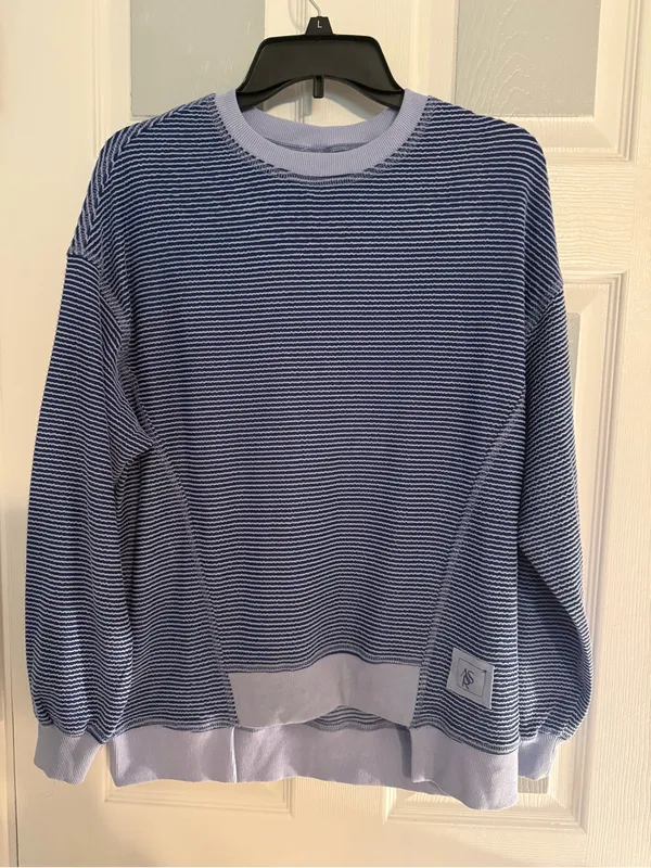 Altar’d State Striped Navy & Light Blue Crewneck Pullover - Image 2
