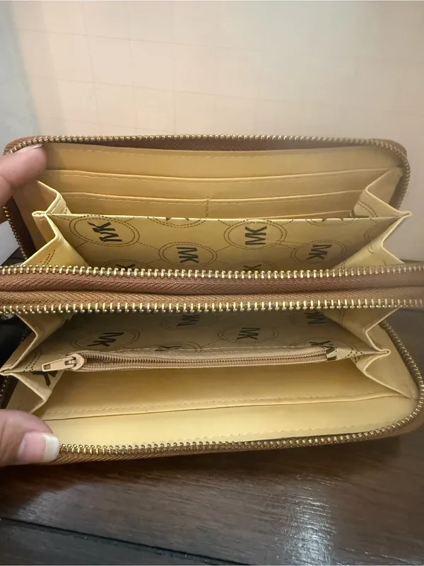 Michael Kors Saffiano Zip Wallet in Cognac Brown with Gold Hardware - Image 4