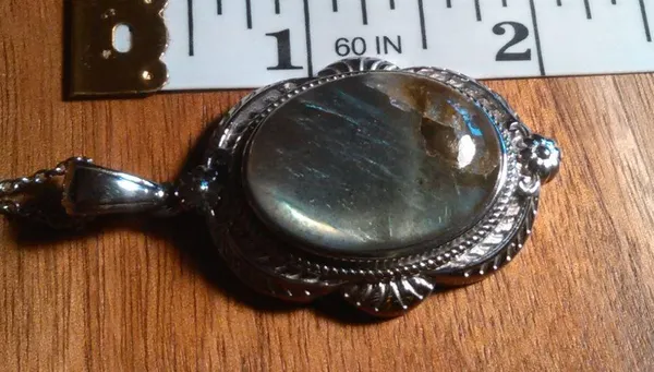 Madagascar Fire Labradorite Feather Stainless Steel Pendant Necklace - Image 6