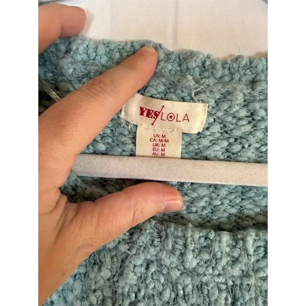 Yes Lola Sweater Womens Size M Blue Green Chunky Knit Crewneck Pullover - Image 4