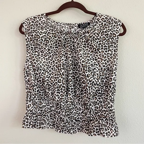 J. Crew Leopard Print Cotton‎ Poplin Hyacinth Top Size Medium - Image 2