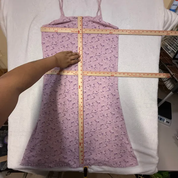 VTG‎ Unbranded M Lavender Pink Floral Cami Midi Dress Lettuce Trim Y2K Coquette - Image 8