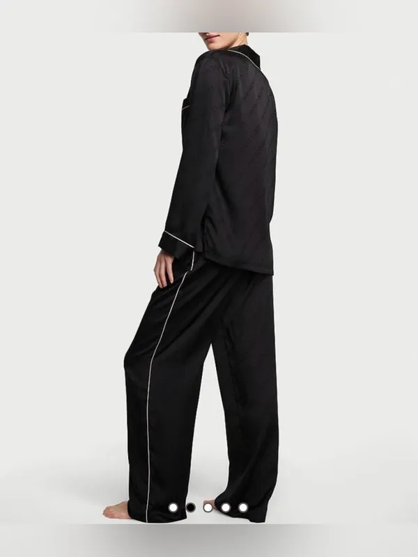Victoria Secret Women’s Signature Satin Jacquard Black Pajama Set Size M Short - Image 2