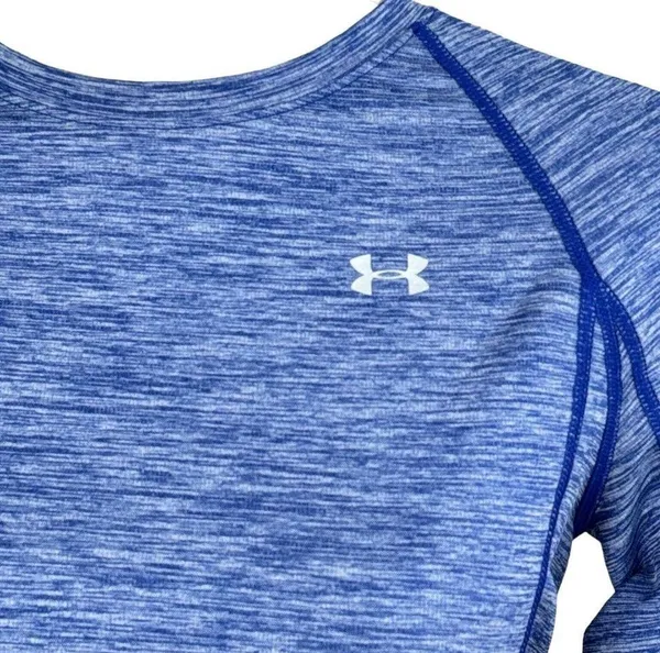 Under Armour Small Fitted Cozy Crew Top Cold Gear Thumbholes Stretch Blue Womens - Image 2