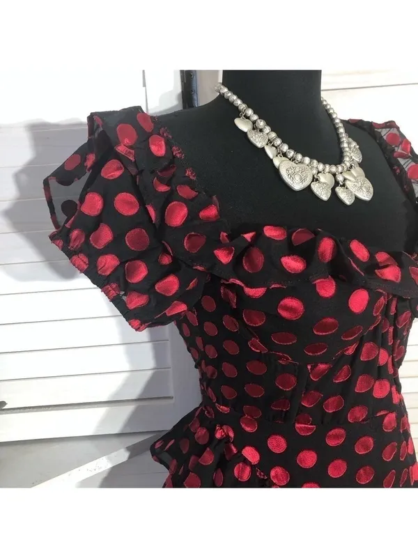 Lovers and Friends Mini Dress ruffle Red Polka Dot Parisian cocktail whimsical M - Image 6