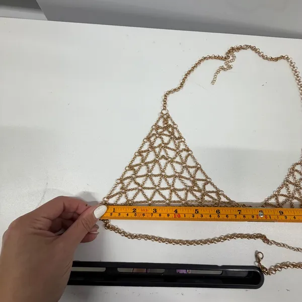 Gold Tone Geometric Chain Link Body Jewelry Halter Top Festival Rave Wear - Image 5