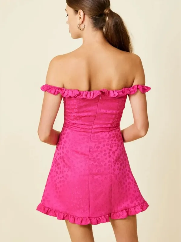 Line & Dot Penelope Off Shoulder Floral Mini Dress Fuschia Pink Medium NEW $127 - Image 2