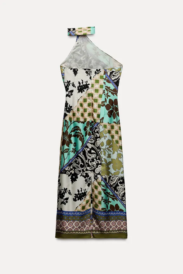 ZARA dress maxi Multicolor Halter printed satin effect casual wedding party - Image 6