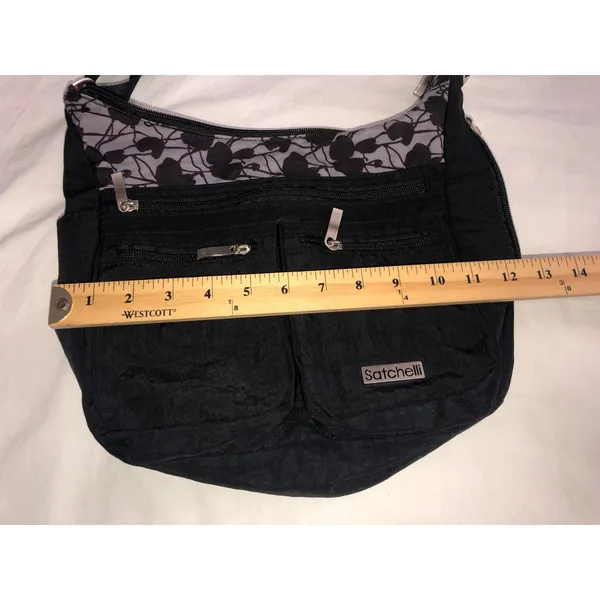 Satchelli Anti Theft RFID Crossbody Travel Bag Hobo Purse Black Floral Accent - Image 8