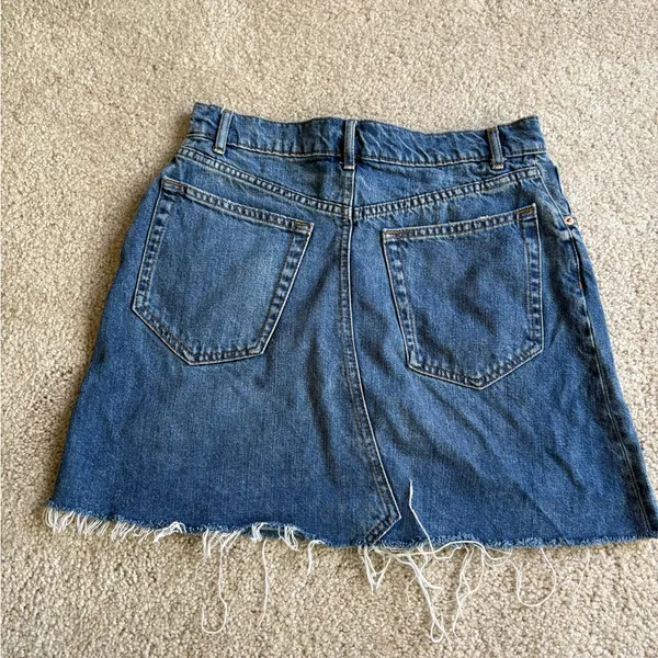 Zara Jean Skirt Womens Blue Y2K festival Denim Flat raw hem Front Mini medium - Image 7