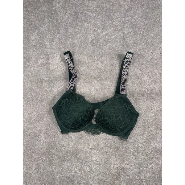 Victoria's Secret Bombshell Shine Strap Lace Push-Up Bra Green 32A - Image 2