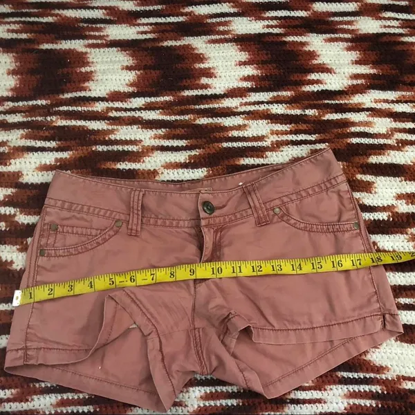 Y2K 2000s Mudd Micro Mini Baddie Hot Girl Low Rise Khaki Pinkish Brown Booty Shorts #fairy #grunge #gorpcore Size 7/8/M-Measurement in pics - Image 5