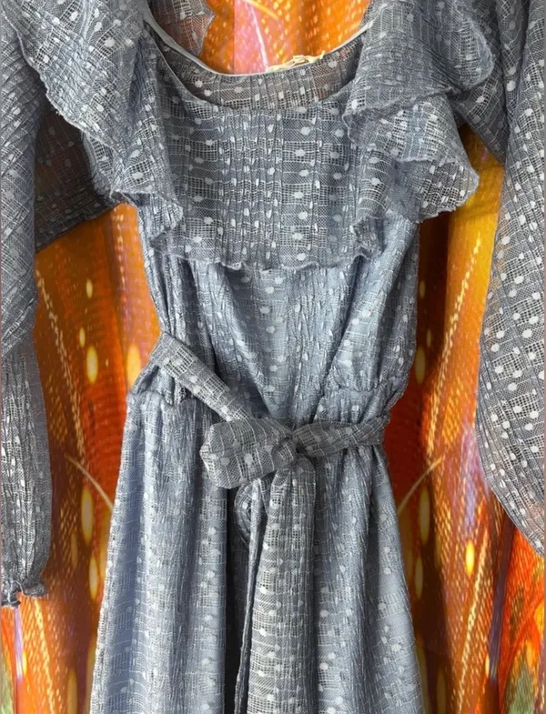 Tularosa Blue Dress with White Polka Dots & Ruffles ✨ - Image 2