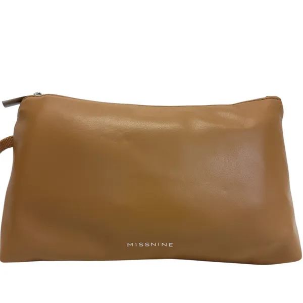 Missnine Faux Leather Cosmetic Bag Brown Zipper Pouch Travel Makeup Case NEW - Image 2