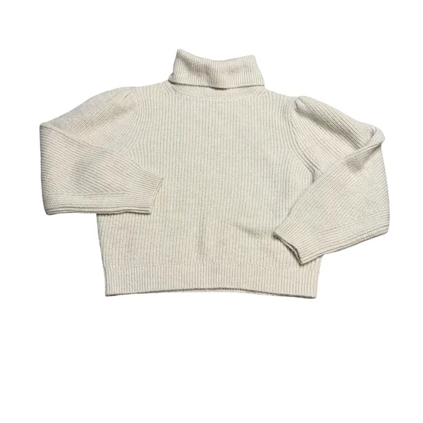 ✨🤍 J.Crew‎ Chunky Ribbed Turtleneck Puff Sleeve Sweater Size M 🤍✨ - Image 4