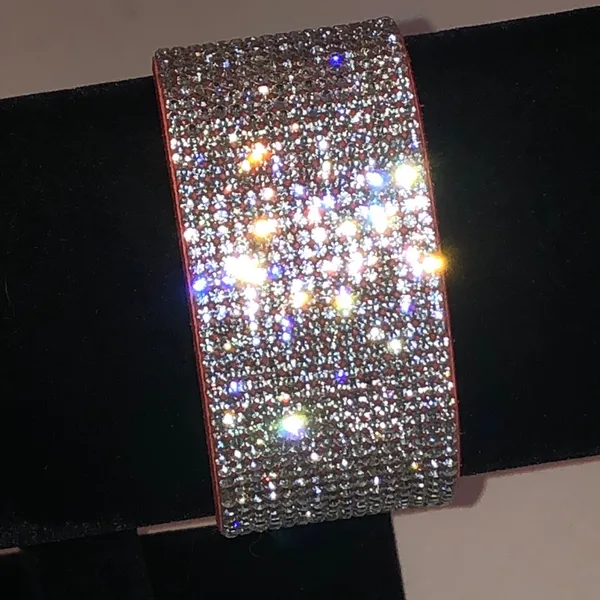 Crystal Pavé Wide Cuff Orange Melon Color Bracelet - Silver Sparkle - Image 2