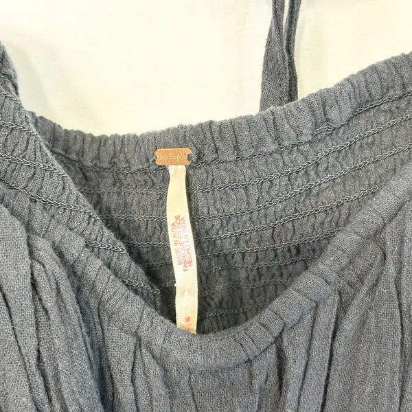 Free People Medium Top Chloe Long Sleeve‎ Smocked Black Regency Romantic 1296 - Image 12