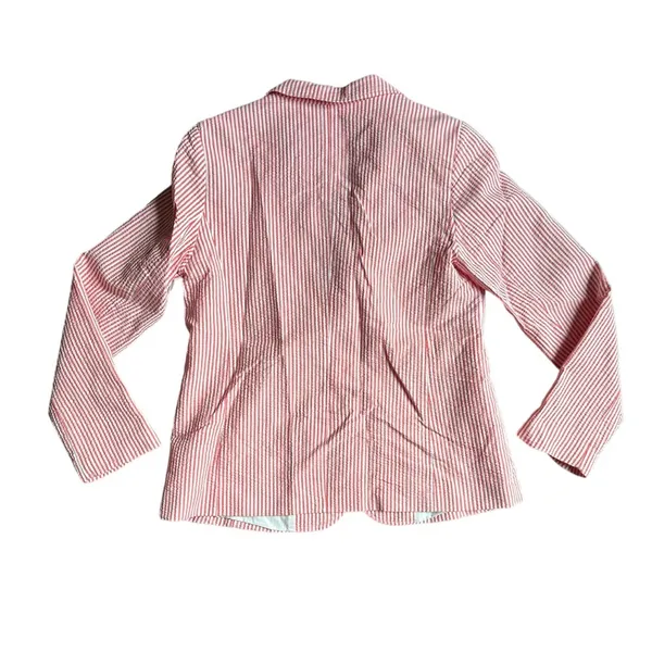 Talbots Size 8 Seersucker Blazer Jacket Coral White 2 Button Notched Collar - Image 4