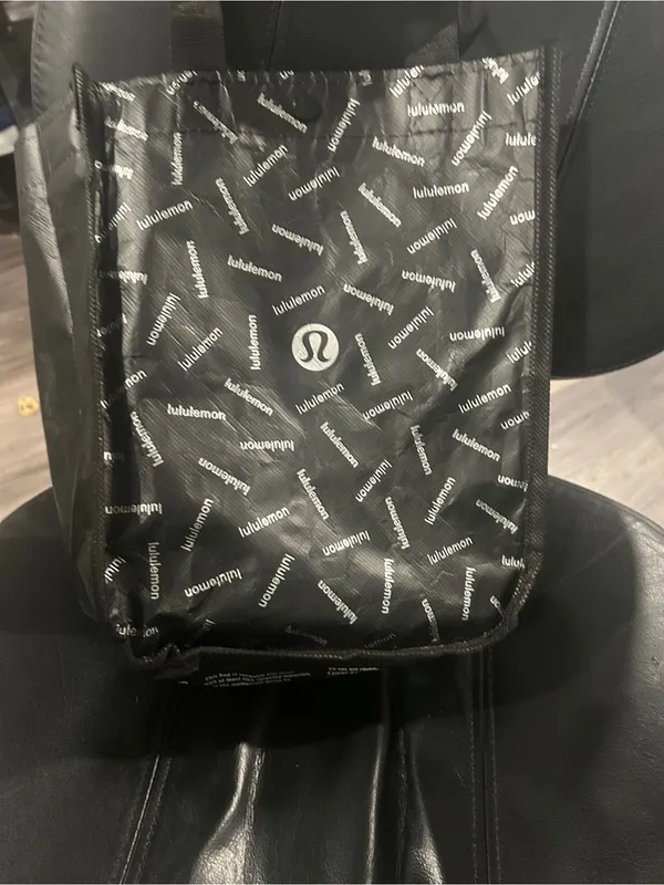 lululemon athletica Black Logo reusable Tote bag perfect for packing lunch. - Image 4
