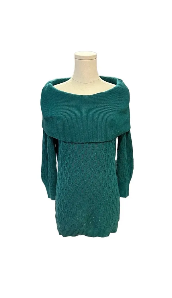 Jaclyn Smith Women's Teal Green Cable Knit Cowl Neck Sweater - Image 3