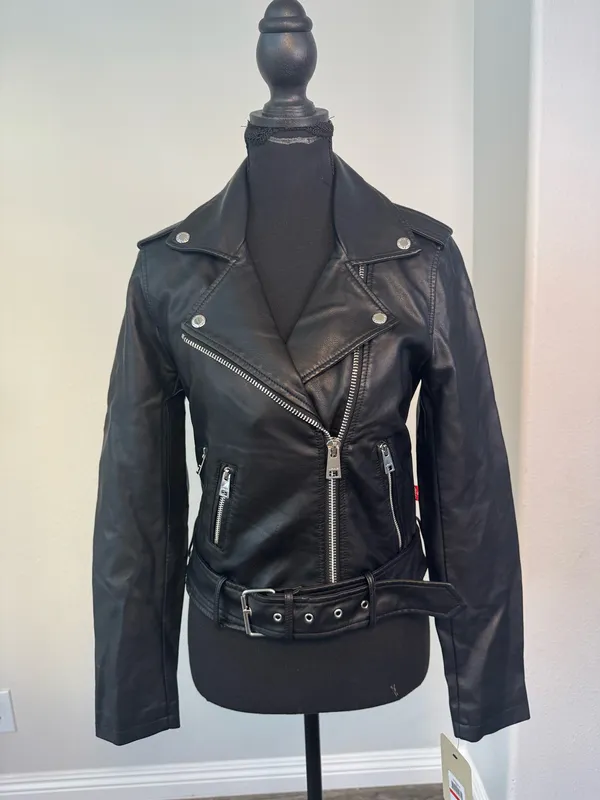 Levi’s Black Faux Leather Moto Biker Jacket NWT XS - Image 2