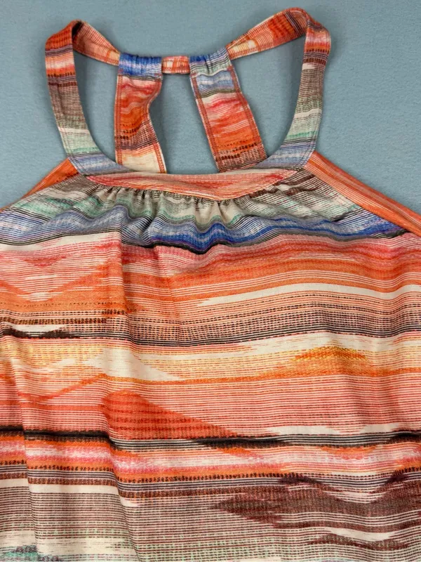 prAna Cantine Dress M Peach Bonita Stripe Halter Shelf Bra Stretch Athleisure - Image 2