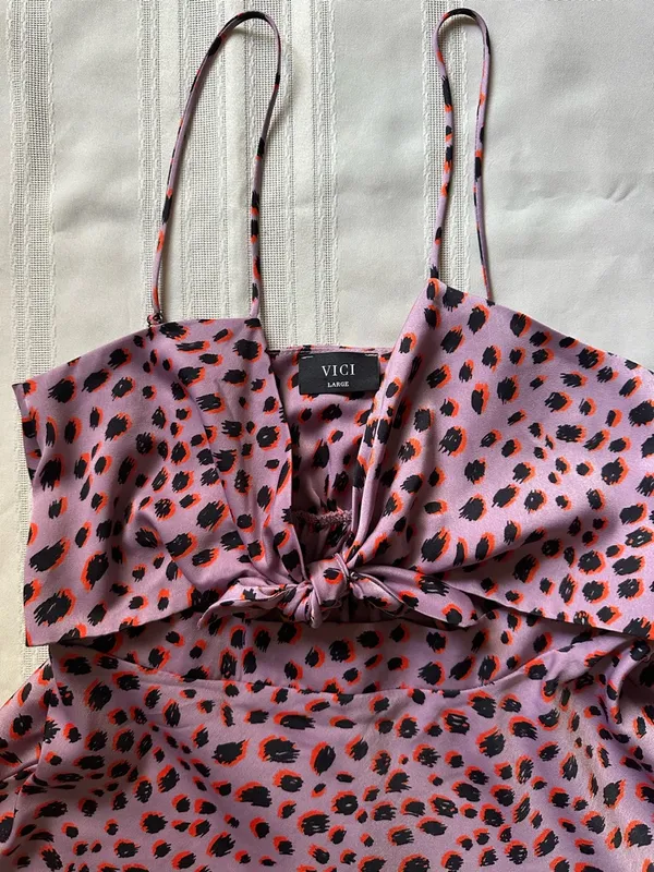 Vici Pink & Black Leopard Print Cutout Knot Maxi Dress Size L - Image 11