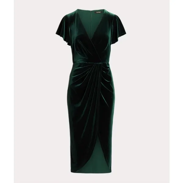Lauren Ralph Lauren Velvet Flutter Sleeve Cocktail Midi Dress Green US 16 NWT - Image 5
