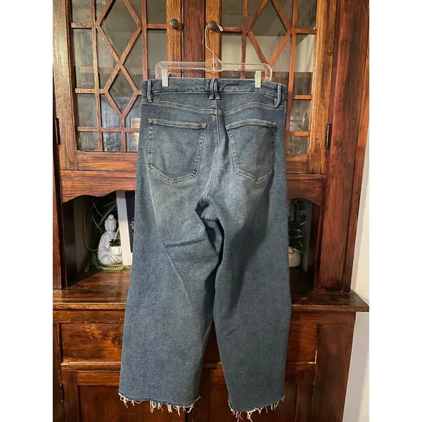 GOOD AMERICAN Wide Leg Palazzo Crop Jeans Indigo Distressed Frayed Hem Size 15‎ - Image 2