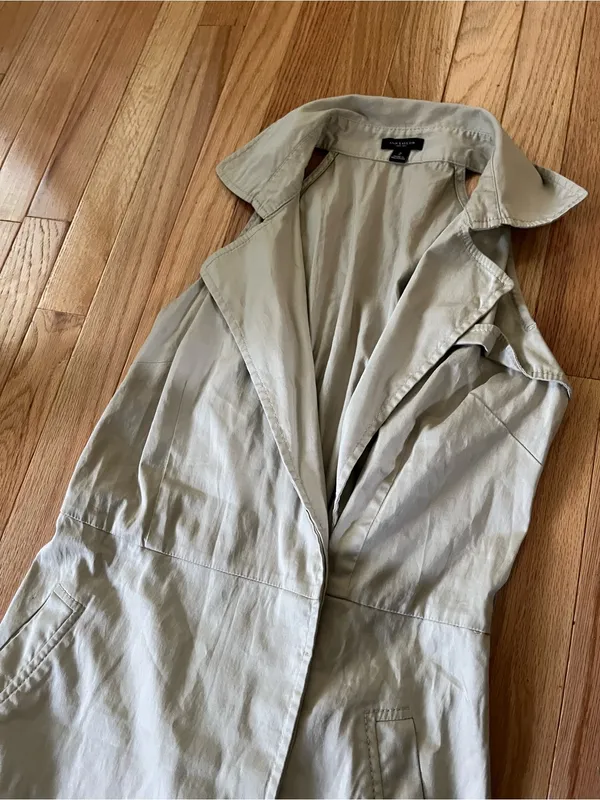 Ann Taylor Safari Beige Khaki Shirt Mini Dress 2 Sleeveless Button Up Preppy - Image 3