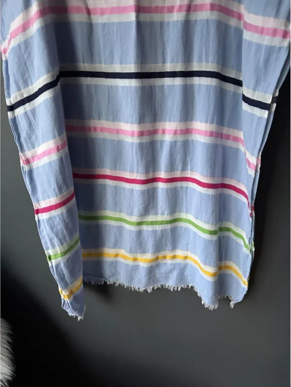 Light Blue Striped Lightweight Scarf with Fringe Edges - Image 4