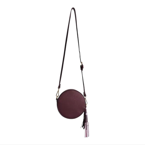 Stylish Round Crossbody Bag in Deep Burgundy Braided Detailing‎ - Image 4