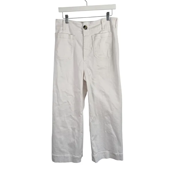 Maeve The Colette Cotton Pants White Wide Leg Crop High Rise Office Womens 31 - Image 2