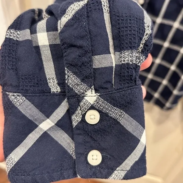 Tommy Hilfiger Womens Navy Blue White Plaid Long Sleeve Button Down Shirt Size M - Image 5