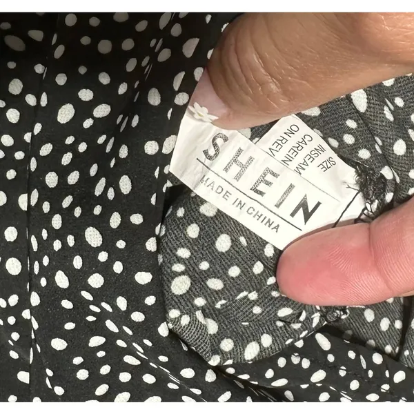 SHEIN black white polka dot smoked waist shirt‎ size L - Image 4