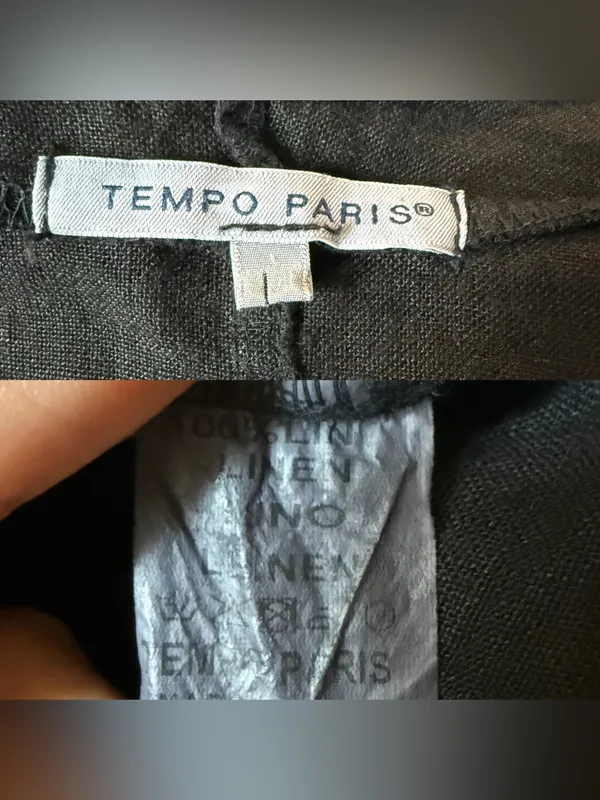Tempo Paris Womens Top Cover Up Black 100% Linem Tie Front Size Large - Image 11