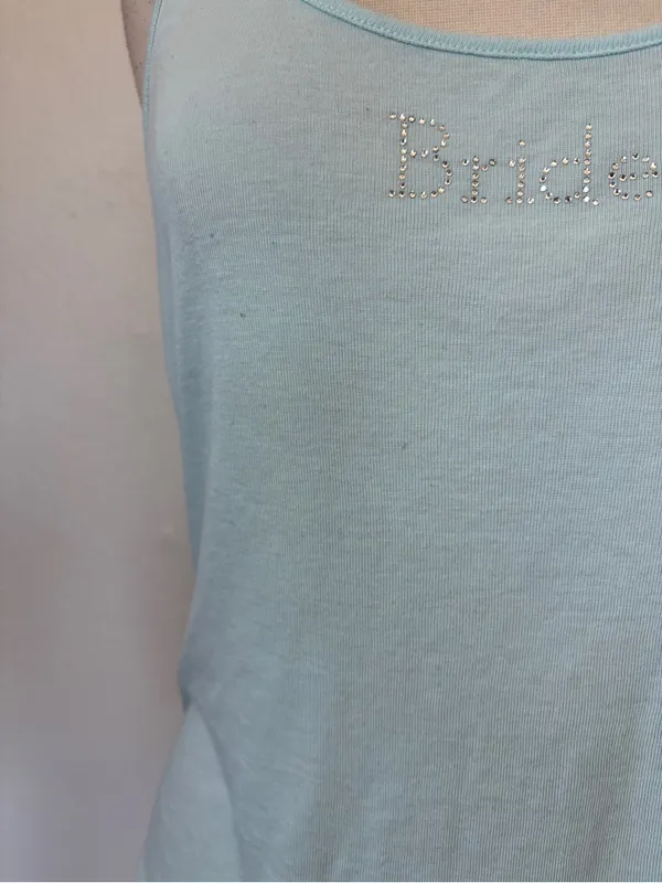 Pastel Blue Lace Rhinestone Bride Tank Top Size L - Image 3