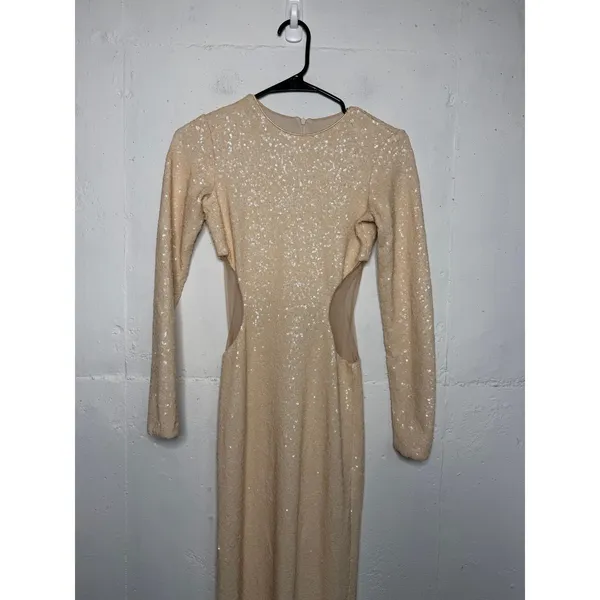 Dress the Population Lara Sequin Cutout Maxi Dress Womens XS Tan Cream - Image 2
