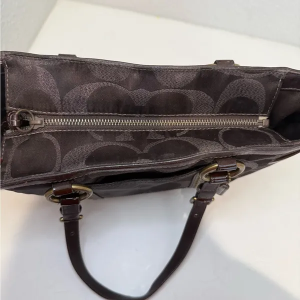 COACH Gallery Metallic Dark Chocolate Bronze Jacquard Signature Studded Tote - Image 11