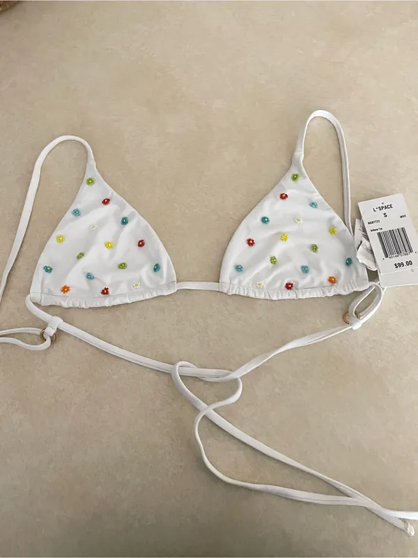L*Space Beaded Daisies Brittany Triangle Top White Size Small New - Image 5
