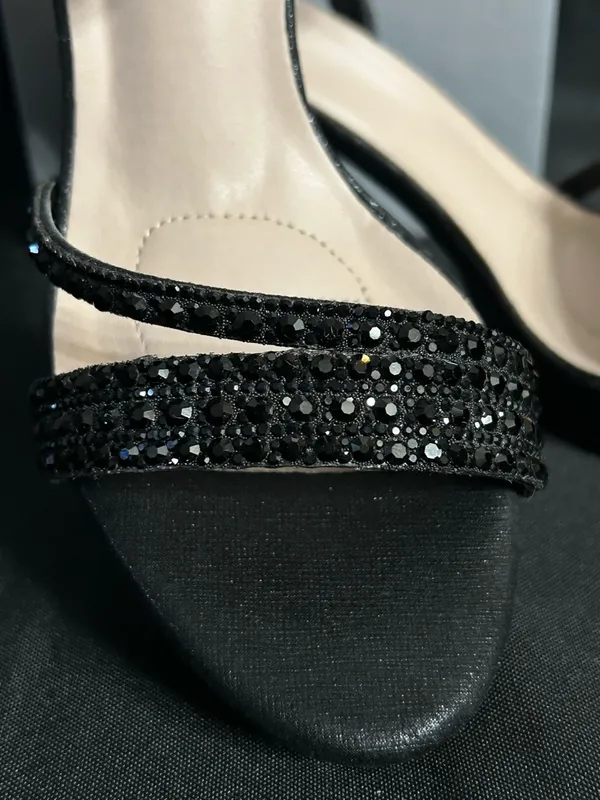 David’s Bridal Women’s Black Rhinestone Prom Party Dress Heels In Box SZ 7.5 - Image 2