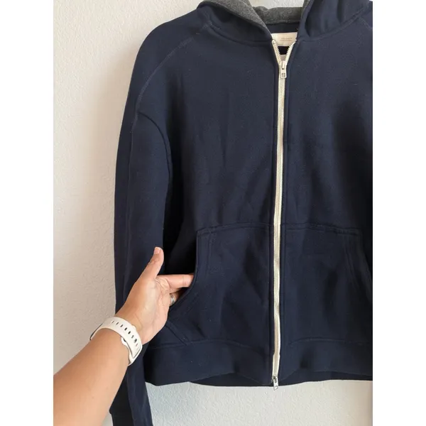 ZARA Technical Cropped Full Zip Hoodie Jacket Navy Blue Minimalist Clean Girl XL - Image 4