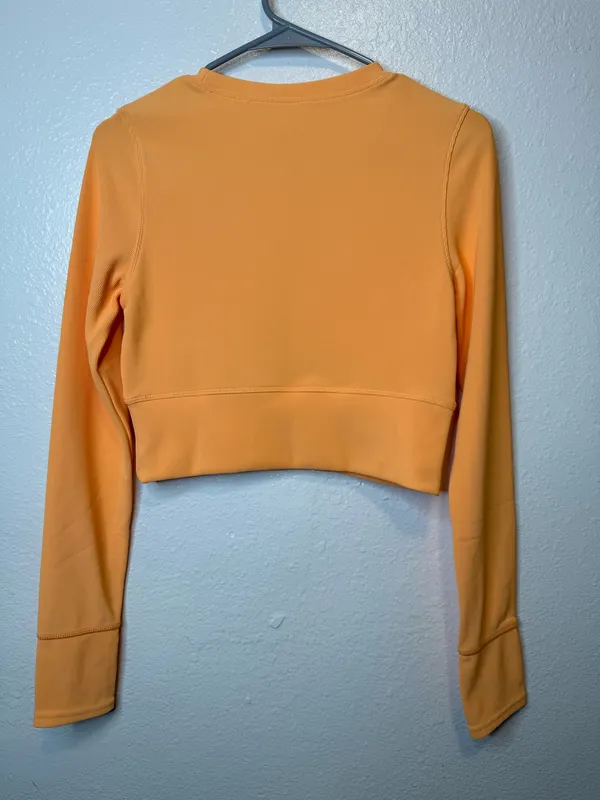 Move Theology Orange Long Sleeve Ribbed Crop Top Thumbholes Size Medium Gym - Image 5