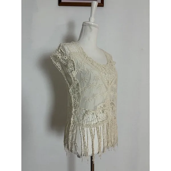 Vintage Lace Sheer Top Breeze Ever Sz Med Cover Up Tropical Beachy Vacay Festive - Image 2